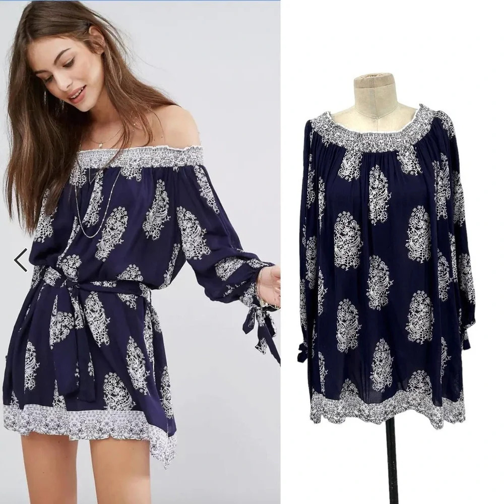 Faithfull the Brand Mali Dress in Devani Print Navy Blue Size US 6